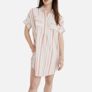 Madewell Courier Stripe Linen Cotton Popover Dress